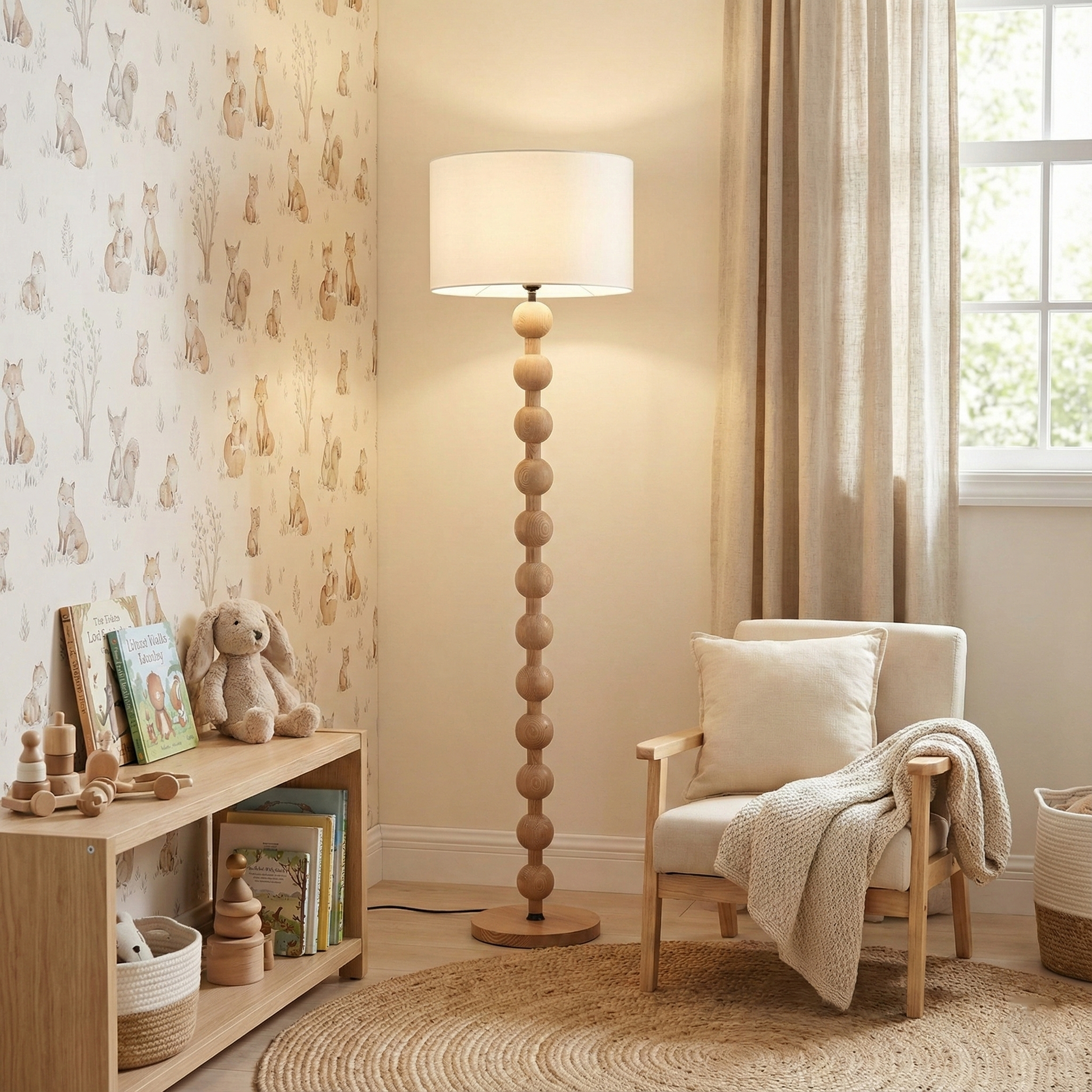 Hugo Sculptural Wood-Sphere Floor Lamp