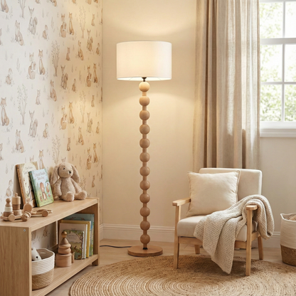 Hugo Sculptural Wood-Sphere Floor Lamp