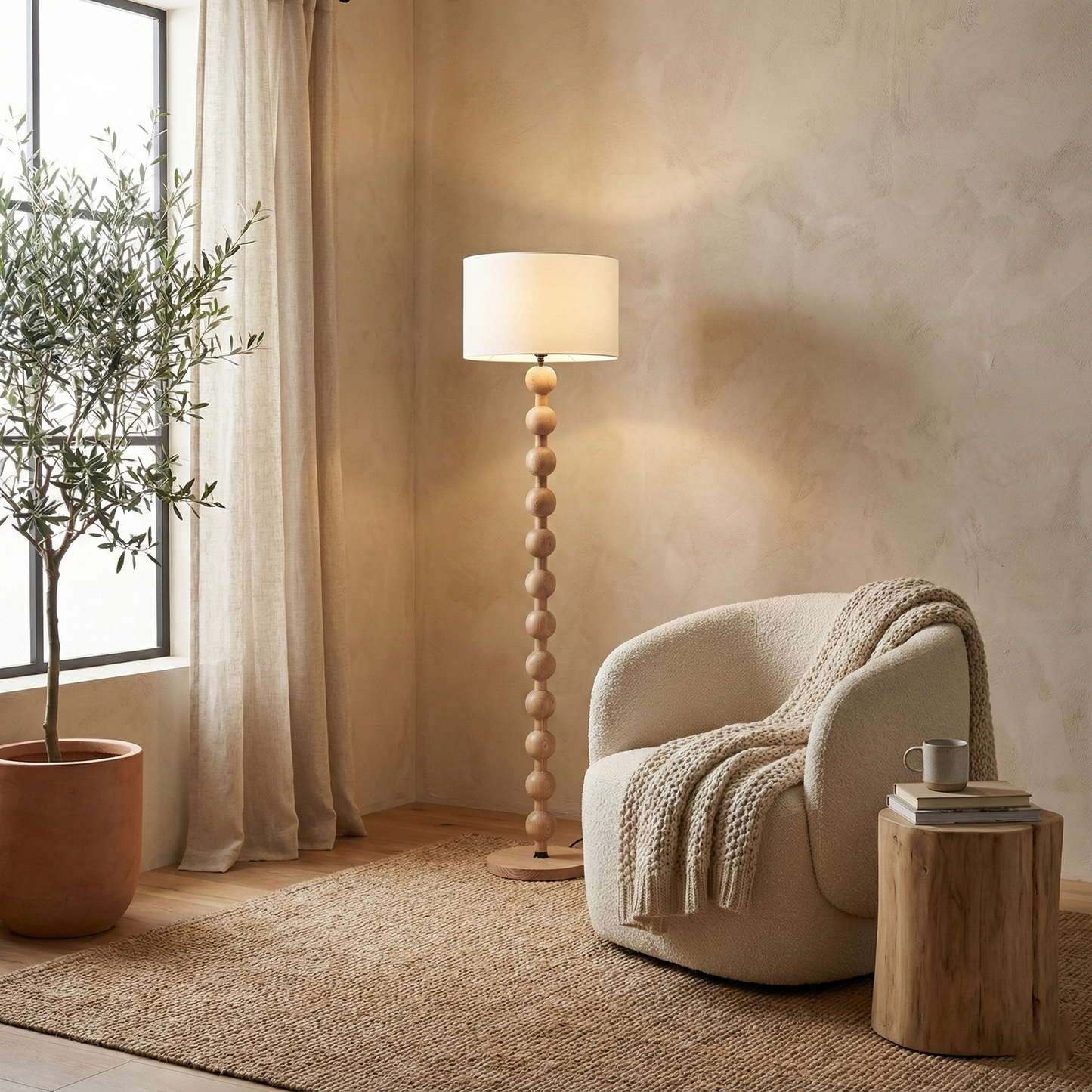 Hugo Sculptural Wood-Sphere Floor Lamp