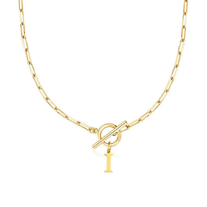 BowLift | Paperclip Letter Initial Circle Lock Clasp Necklace