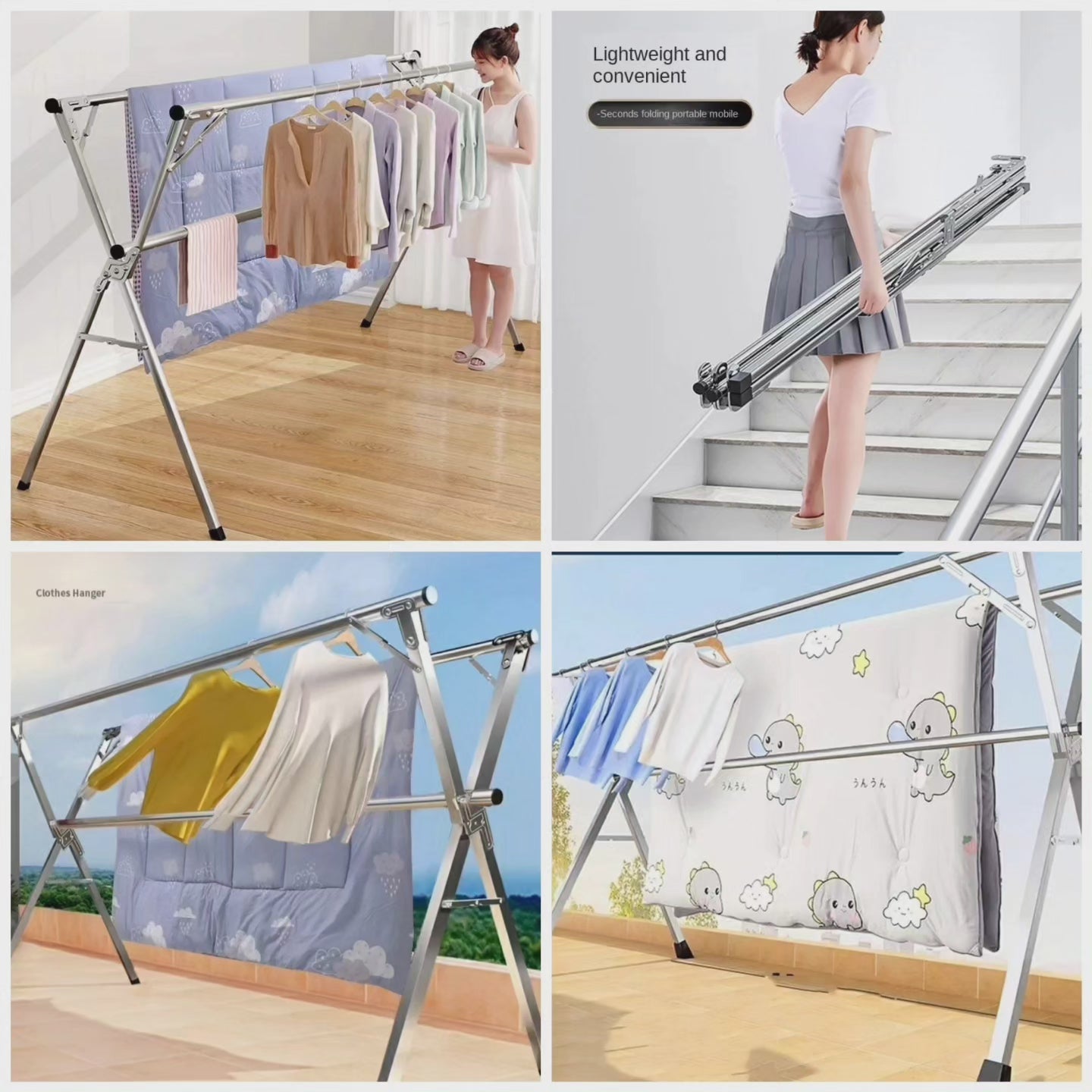 Skanto | Stainless Steel Foldable Indoor/Balcony Clothes Rack Shelf