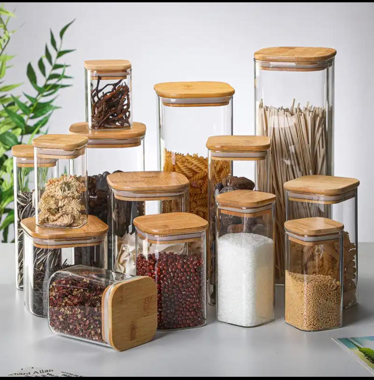 Skanto | Square Bamboo Lid Glass Container