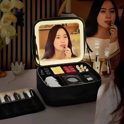 BowLift | Make-up bag with LED mirror - Portable make-up bag with light & storage space for perfect styling on the go