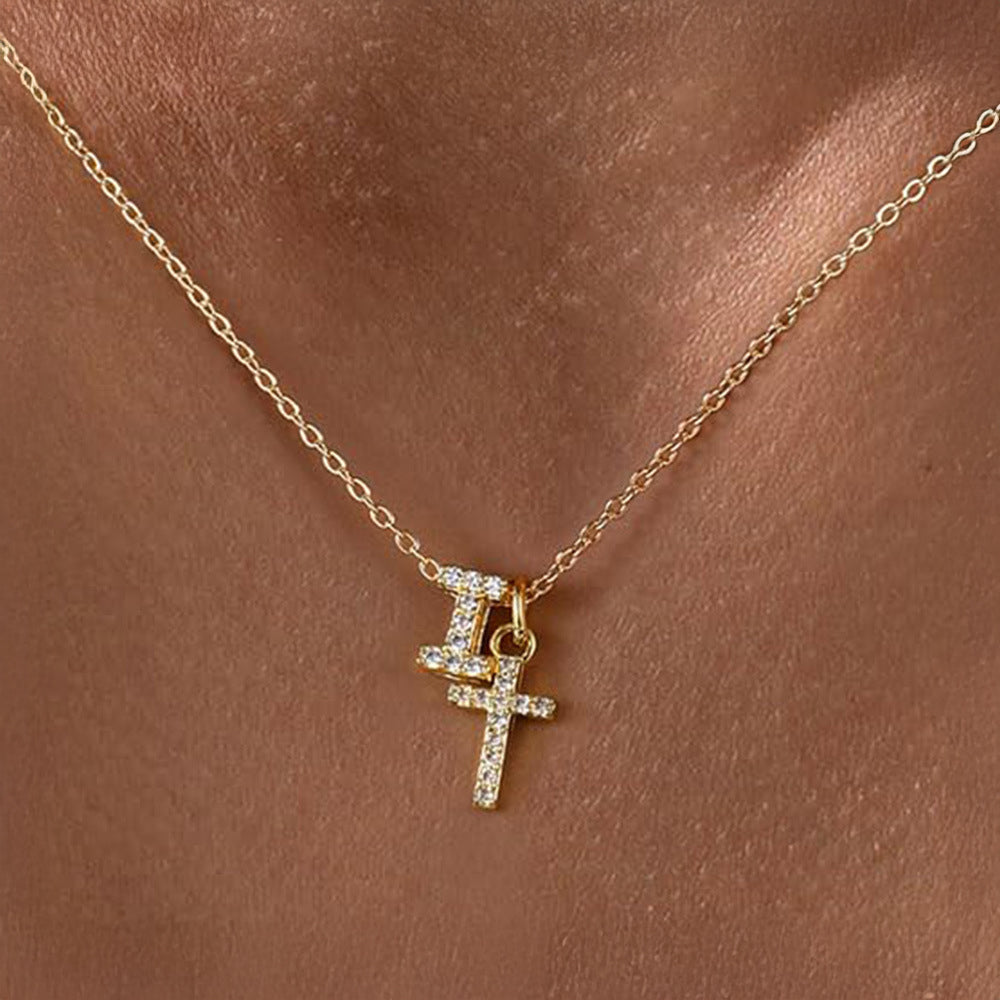 BowLift | Dainty Diamond Initial & Cross Necklace
