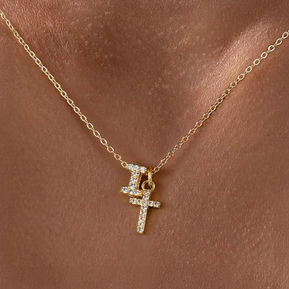 BowLift | Dainty Diamond Initial & Cross Necklace