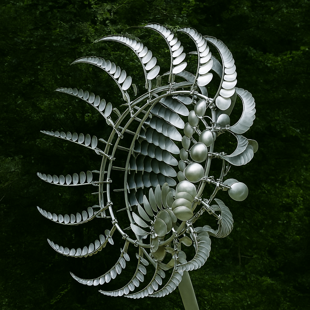 BowLift | Silver Metal Garden Wind Spinner Outdoor Sculpture