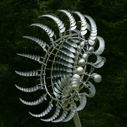 BowLift | Silver Metal Garden Wind Spinner Outdoor Sculpture