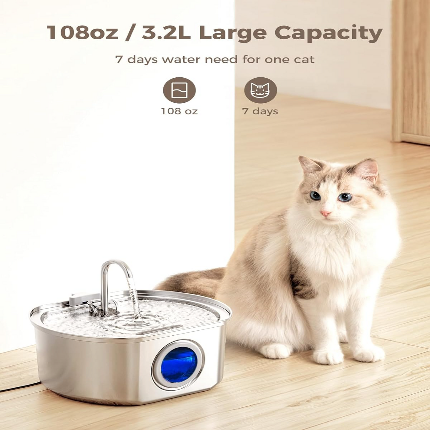 Skanto | Skanto Felindra Cat Water Fountain | Stainless Steel | Flowing Water for Better Hydration | Quiet & Hygienic | 2,5 L Capacity