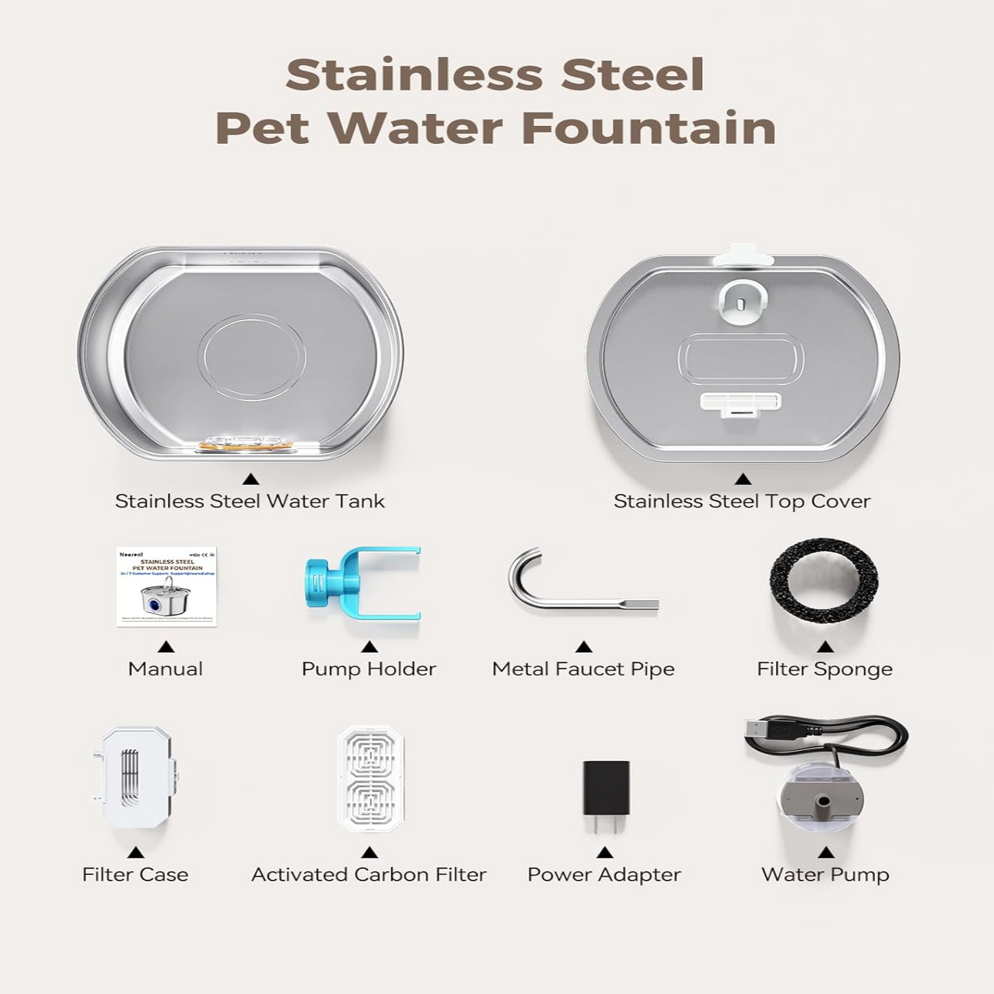 Skanto | Skanto Felindra Cat Water Fountain | Stainless Steel | Flowing Water for Better Hydration | Quiet & Hygienic | 2,5 L Capacity