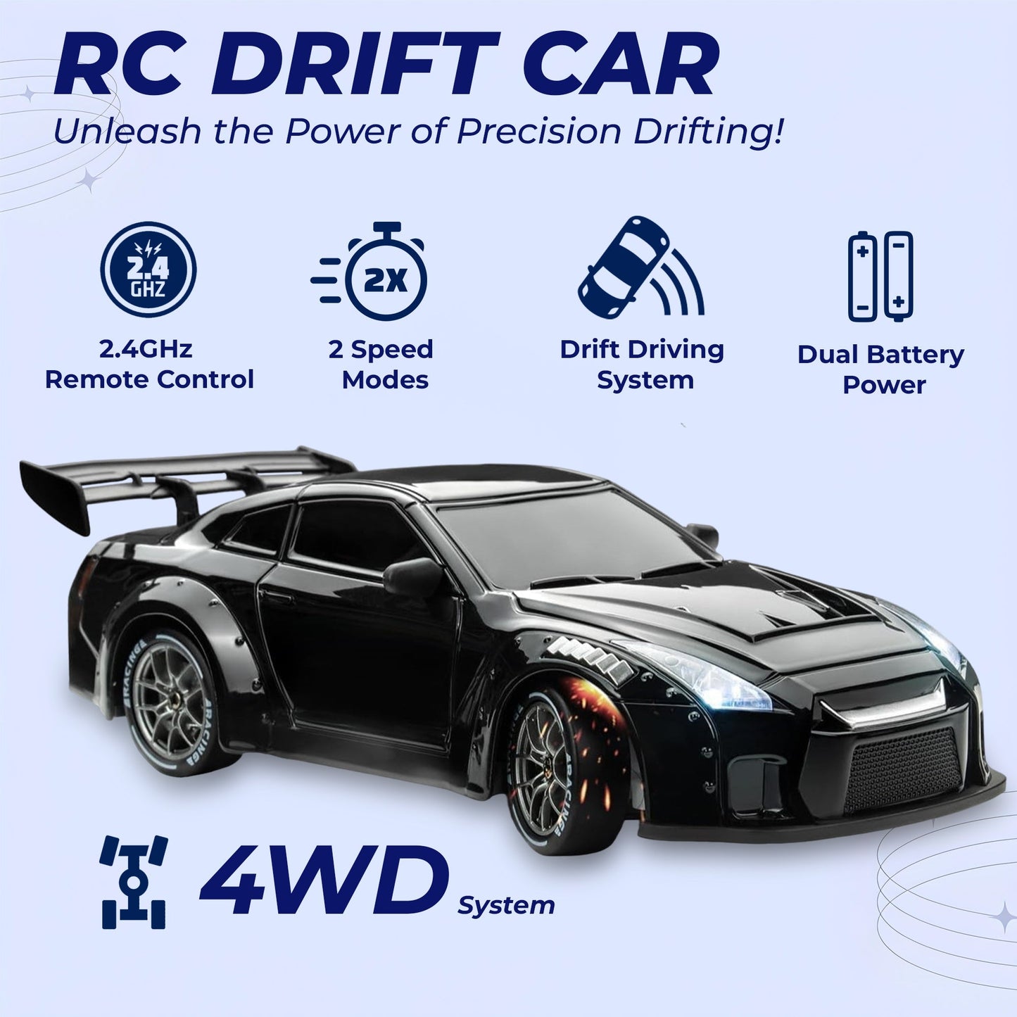 RC Drift Car – LED Lights, High-Speed 4WD & Drift Tires Bowlift