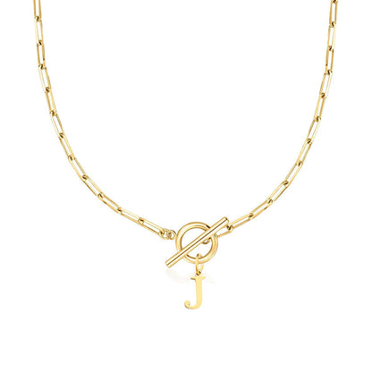 Karnz | Paperclip Initial Letter Circle Lock Necklace