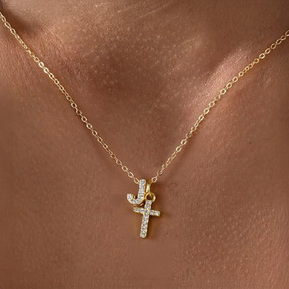 Karnz | Delicate Diamond Initial & Cross Necklace