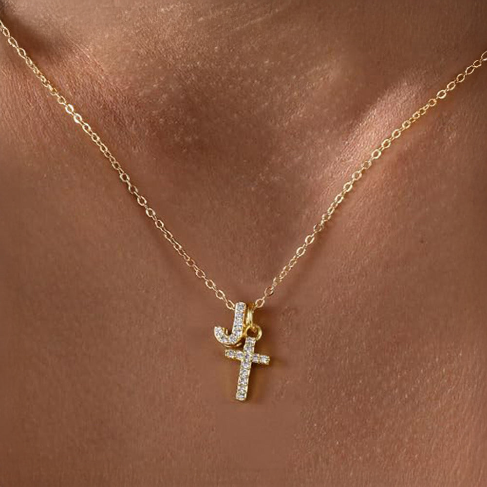 BowLift | Dainty Diamond Initial & Cross Necklace