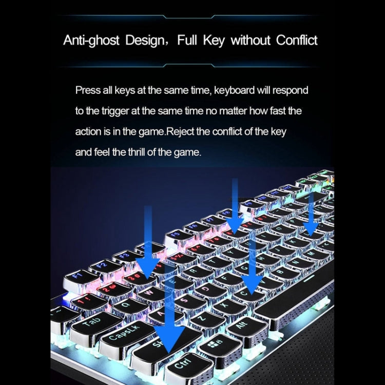 BowLift | AULA F2088 108 Keys Mixed Light Plating Punk Mechanical Brown Switch Wired USB Gaming Keyboard with Metal Key (Silver)