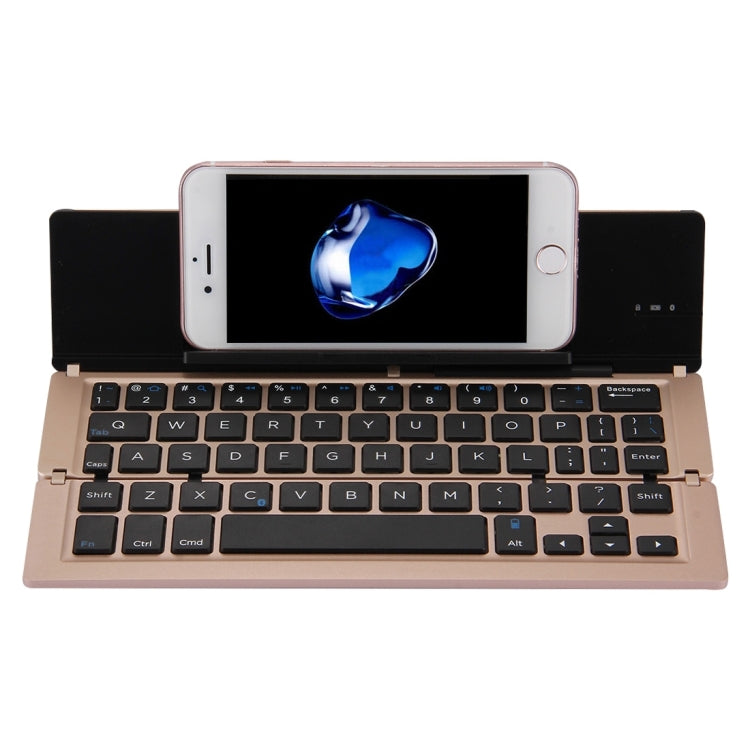 Skanto | F18 Ultra-slim Rechargeable Portable 58-Key Bluetooth Wireless Keyboard with Stand (Gold)