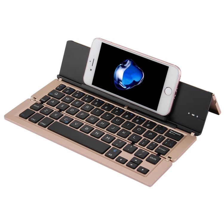 Skanto | F18 Ultra-slim Rechargeable Portable 58-Key Bluetooth Wireless Keyboard with Stand (Gold)
