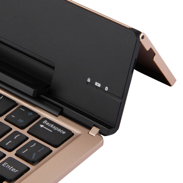 Skanto | F18 Ultra-slim Rechargeable Portable 58-Key Bluetooth Wireless Keyboard with Stand (Gold)