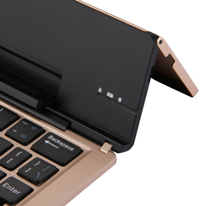 Skanto | F18 Ultra-slim Rechargeable Portable 58-Key Bluetooth Wireless Keyboard with Stand (Gold)