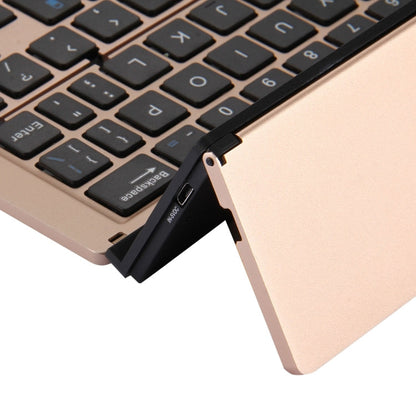 Skanto | F18 Ultra-slim Rechargeable Portable 58-Key Bluetooth Wireless Keyboard with Stand (Gold)