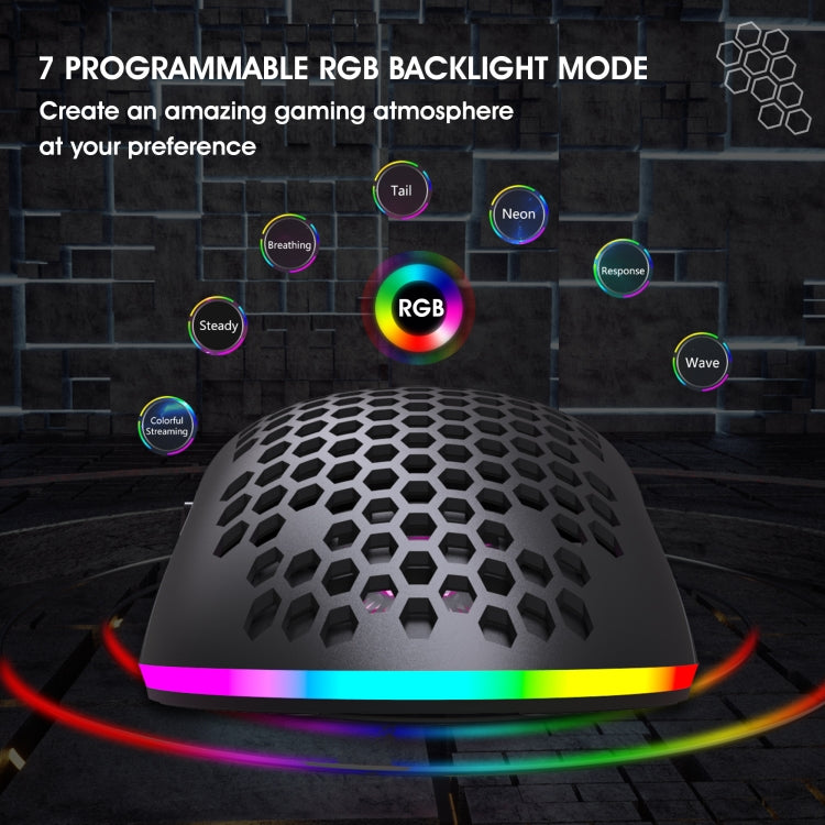BowLift | HXSJ T66 7 Button Colorful Lighting Programmable Gaming Wireless Mouse (White)