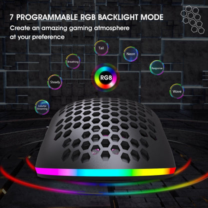 BowLift | HXSJ T66 7 Button Colorful Lighting Programmable Gaming Wireless Mouse (White)