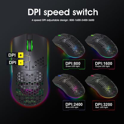 BowLift | HXSJ T66 7 Button Colorful Lighting Programmable Gaming Wireless Mouse (White)