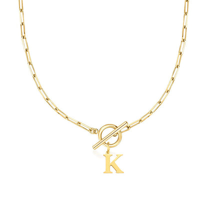 Karnz | Paperclip Initial Letter Circle Lock Necklace