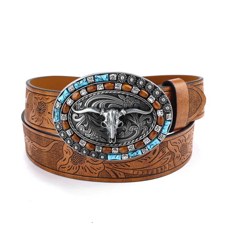 Skanto | Retro Punk Embossed Western Denim Belt