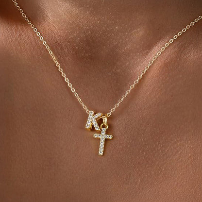BowLift | Dainty Diamond Initial & Cross Necklace