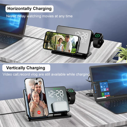BowLift | 3-in-1 Quick Charge Station | Premium Wireless Fast Charging Docking Station with Alarm Clock | for Apple iPhone, Watch & AirPods