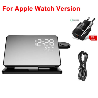 3-in-1 Fast Charger | Premium Wireless Fast Charging Docking Station with Alarm Clock | for Apple iPhone, Watch & AirPods