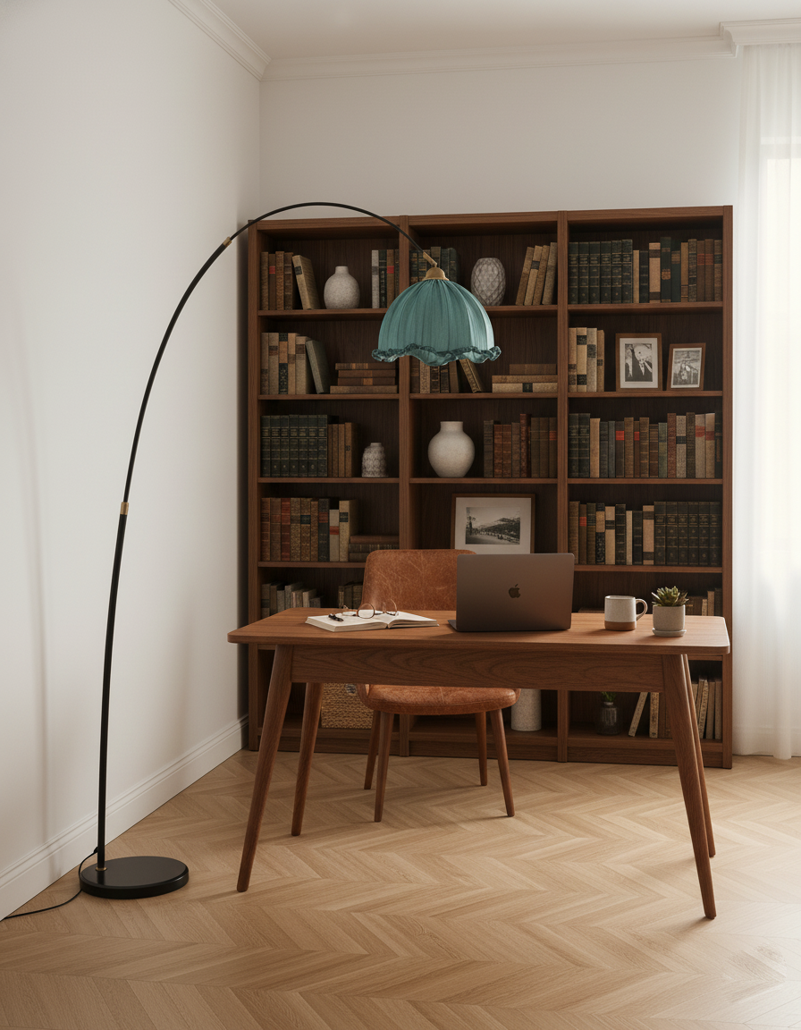 Kimala Arc Floor Lamp, Black Metal Base