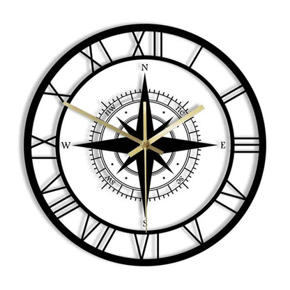 BowLift | Decorative Silent Wall Clock with Acrylic Compass – Modern Nautical Design