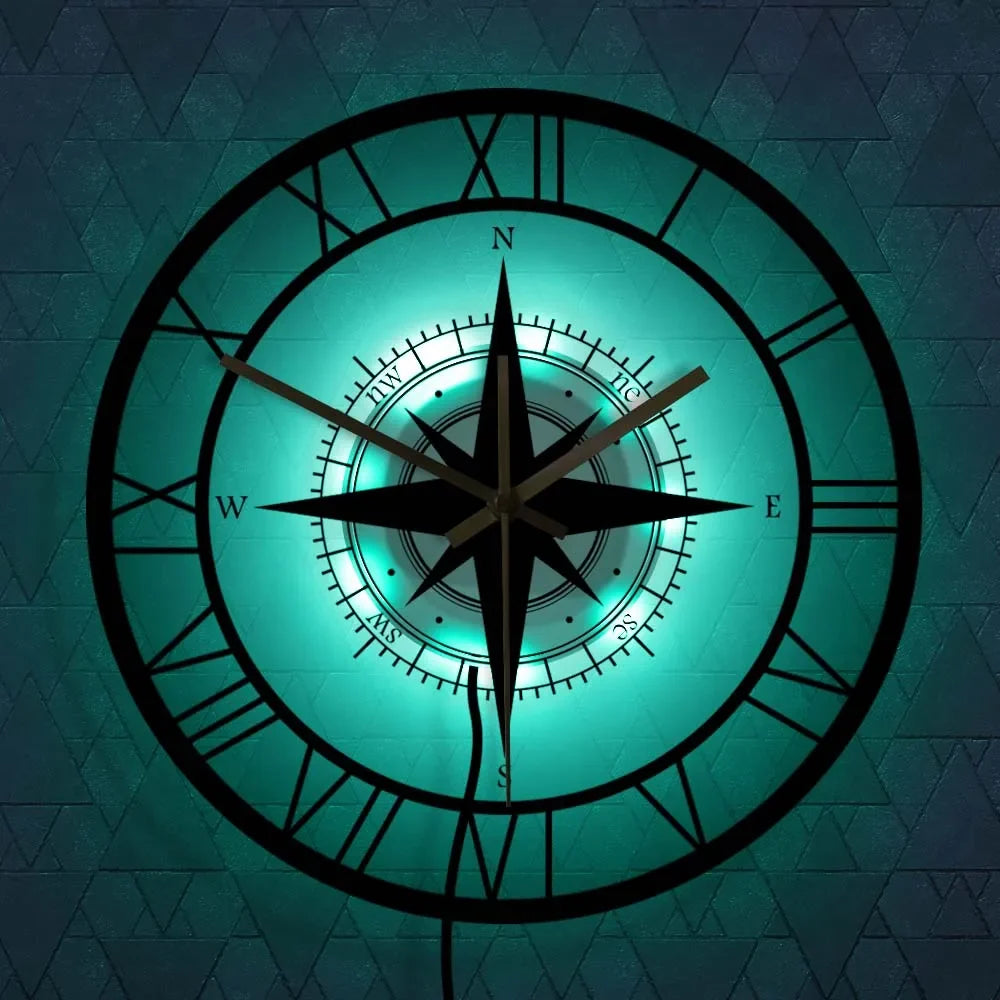 Skanto | Decorative Silent Wall Clock with Acrylic Compass – Modern Maritime Design