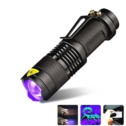BowLift | LED UV Flashlight Ultraviolet Torch With Zoom Function Mini UV Black Light Pet Urine Stains Detector Scorpion Hunting