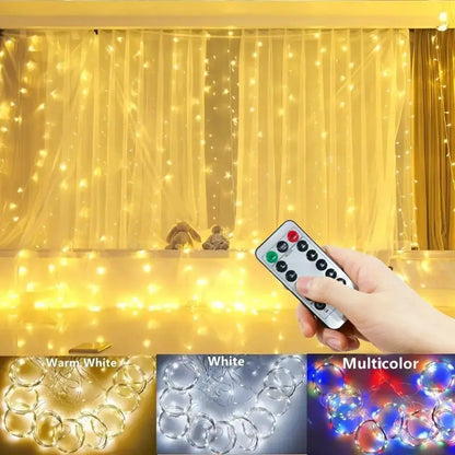 Skanto | LED Curtain Lights for Atmospheric Decoration – USB Lighting with Remote Control & 8 Light Modes