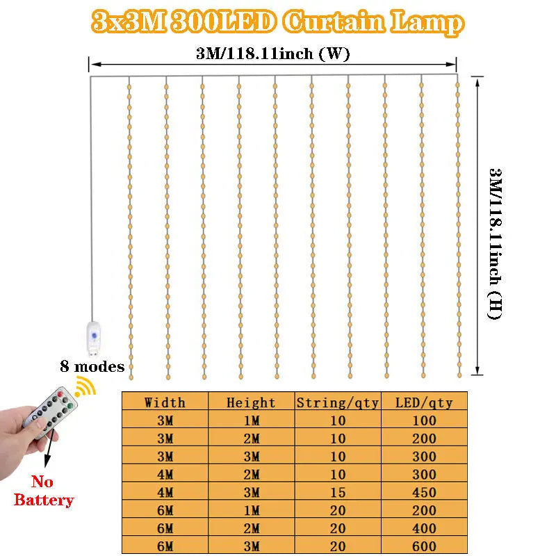 Skanto | LED Curtain Lights for Atmospheric Decoration – USB Lighting with Remote Control & 8 Light Modes