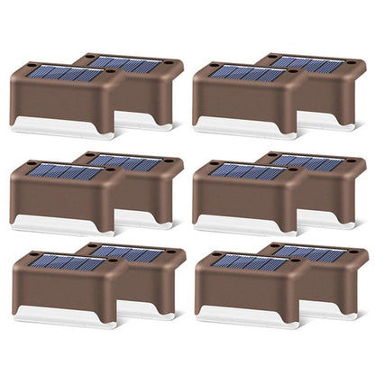 BowLift | 12 PCS Solar Powered LED Outdoor Step Light IP65 Waterproof Garden Lamp, Warm White Light (Brown)