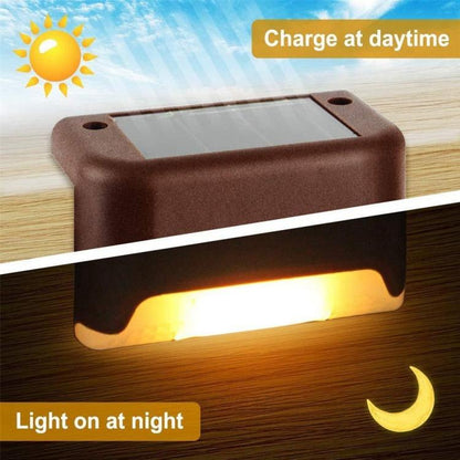 Brehn | 12 PCS Solar Powered LED Outdoor Step Light IP65 waterproof Garden Lamp, warm white light (Brown)