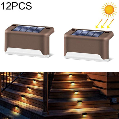 Brehn | 12 PCS Solar Powered LED Outdoor Step Light IP65 waterproof Garden Lamp, warm white light (Brown)