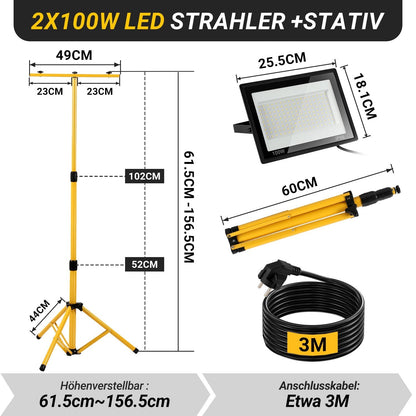 LED Construction Spotlight 2 x 50W/100W/200W with Adjustable Tripod | Karnz