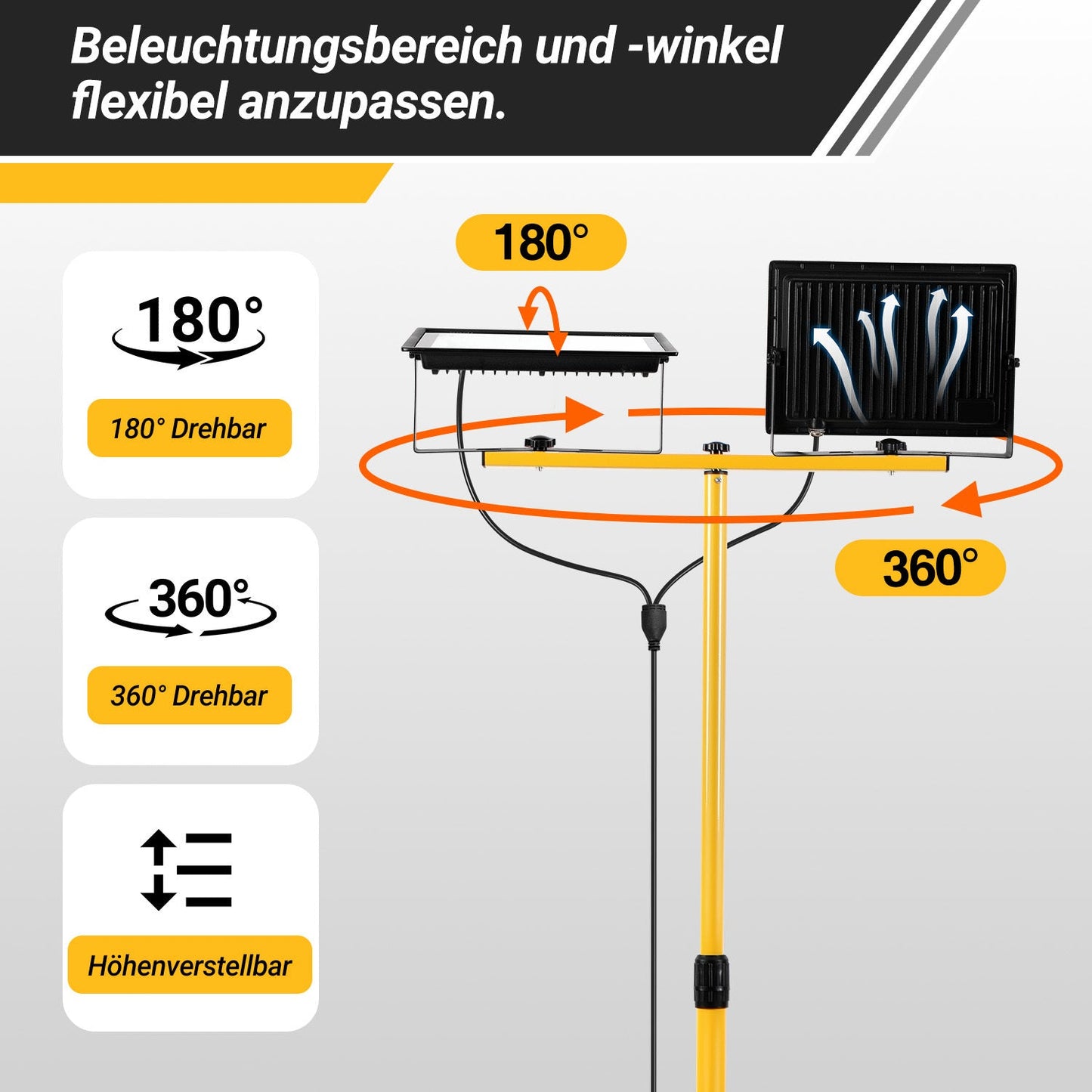 LED Construction Spotlight 2 x 50W/100W/200W with Adjustable Tripod | Karnz