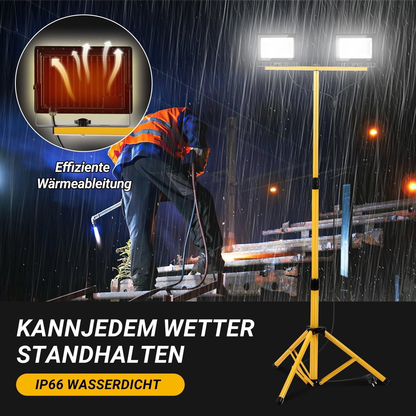LED Construction Spotlight 2 x 50W/100W/200W with Adjustable Tripod | Karnz