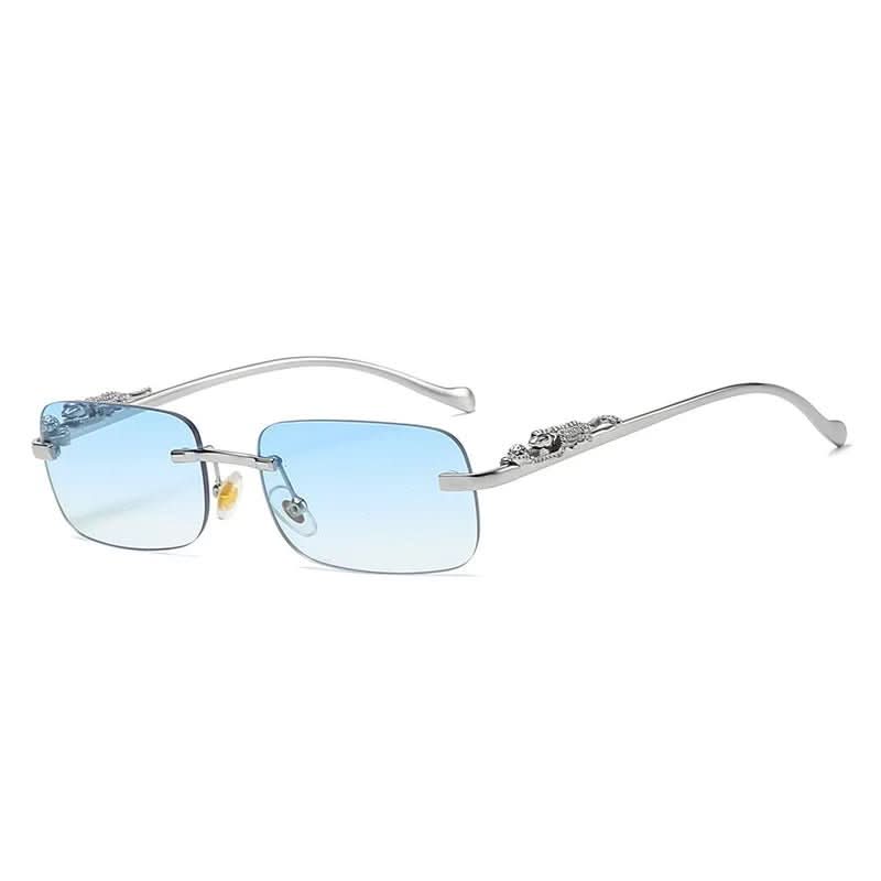 Rimless sunglasses with leopard head design and UV400 protection