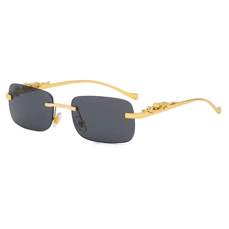 Rimless sunglasses with leopard head design and UV400 protection