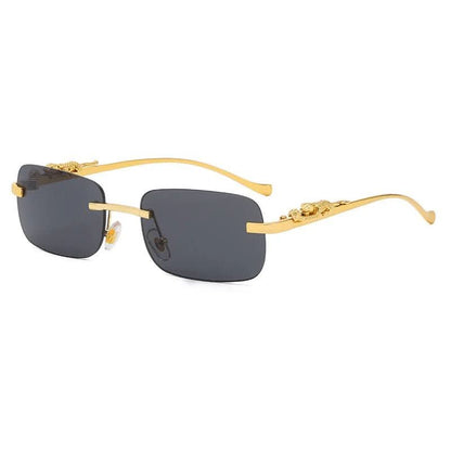 Rimless sunglasses with leopard head design and UV400 protection