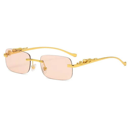 Rimless sunglasses with leopard head design and UV400 protection