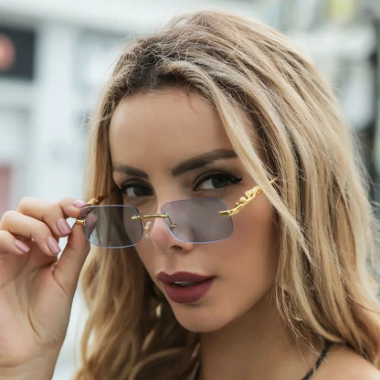 Skanto | Rimless Sunglasses with Leopard Head Design and UV400 Protection