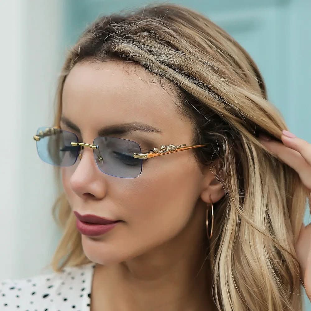 BowLift | Rimless sunglasses with leopard head design and UV400 protection