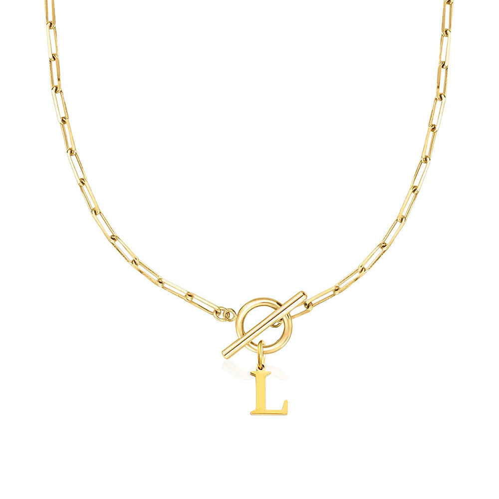 Karnz | Paperclip Initial Letter Circle Lock Necklace